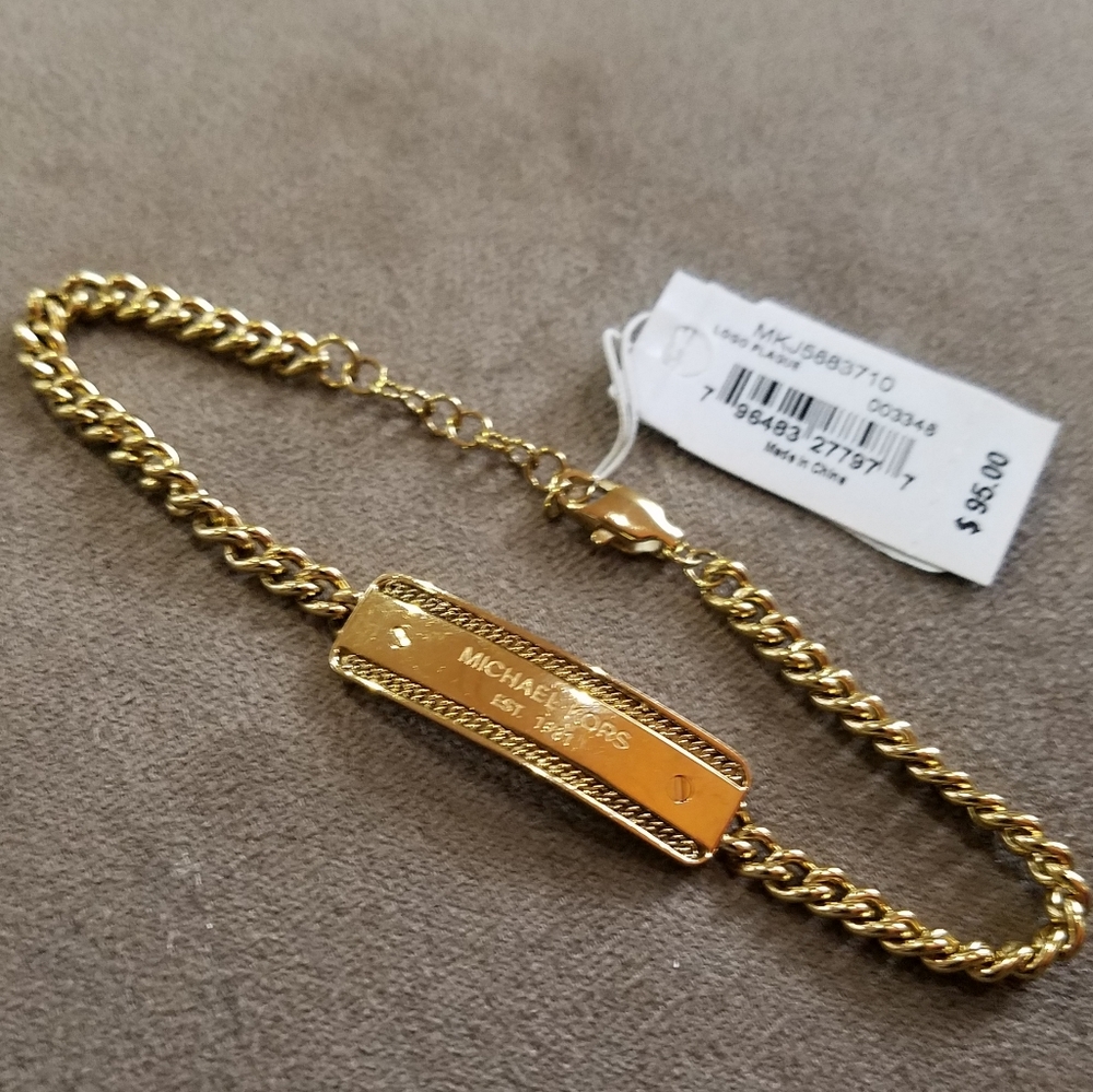 Michael Kors Bracelet Logo Plaque Chain Link Rose Gold Plate Stainless Steel NWT - Picture 5 of 15